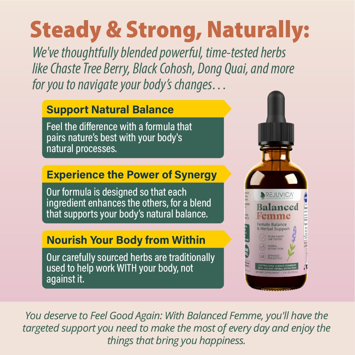 Rejuvica Health Balanced Femme, herbes sèches, soutien naturel pour l'équilibre quotidien.