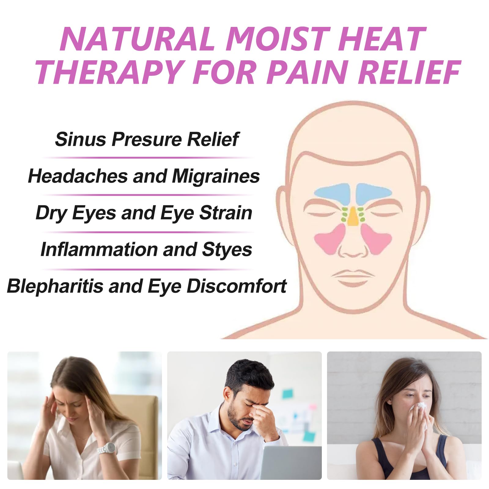RelaxCoo compresse chaleur humide, relief potentiel des tensions autour des yeux.
