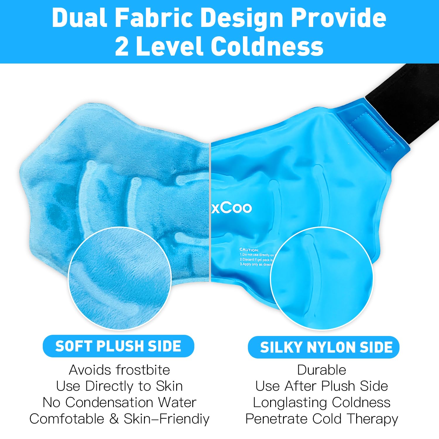 Face nylon froid intense de l’attelle RelaxCoo pour cheville, refroidissement renforcé selon le besoin.