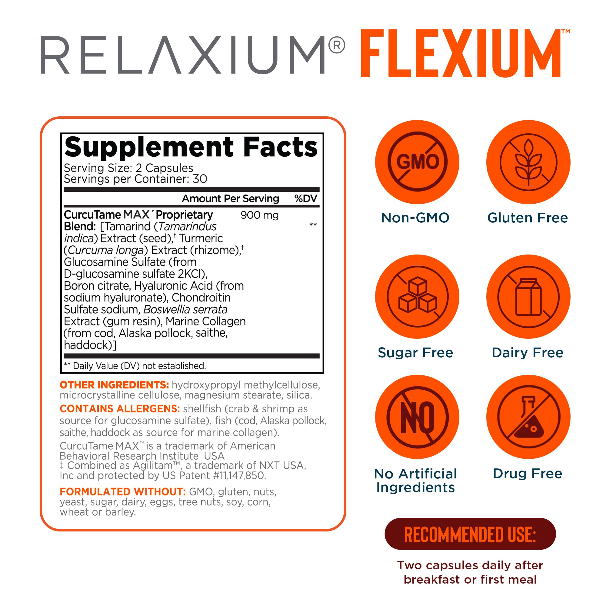 Relaxium Flexium – mélange CurcuTame 900 mg destiné au soutien articulaire.