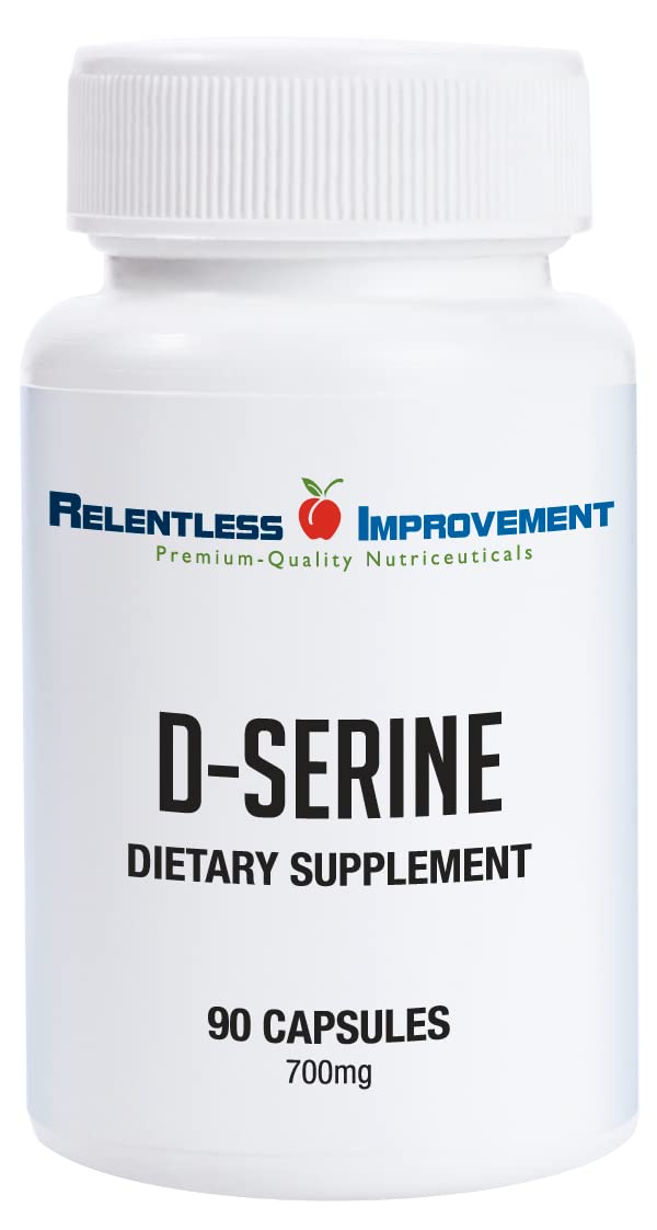 Relentless Improvement D-Serine : bouteille de gélules véganes pour le soutien cognitif.