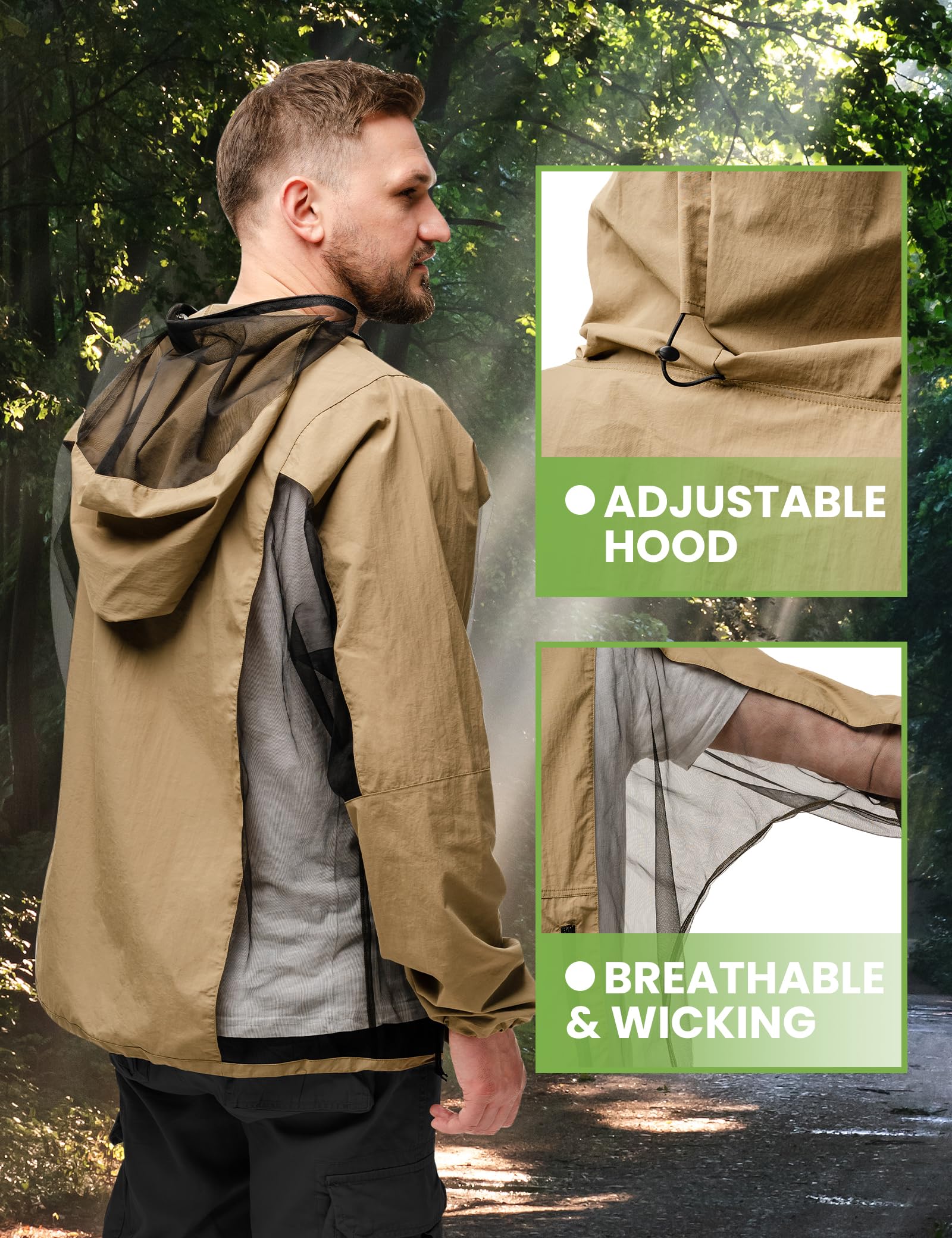 Veste moustiquaire Relexit khaki durable et résistante idéale pour l'extérieur.