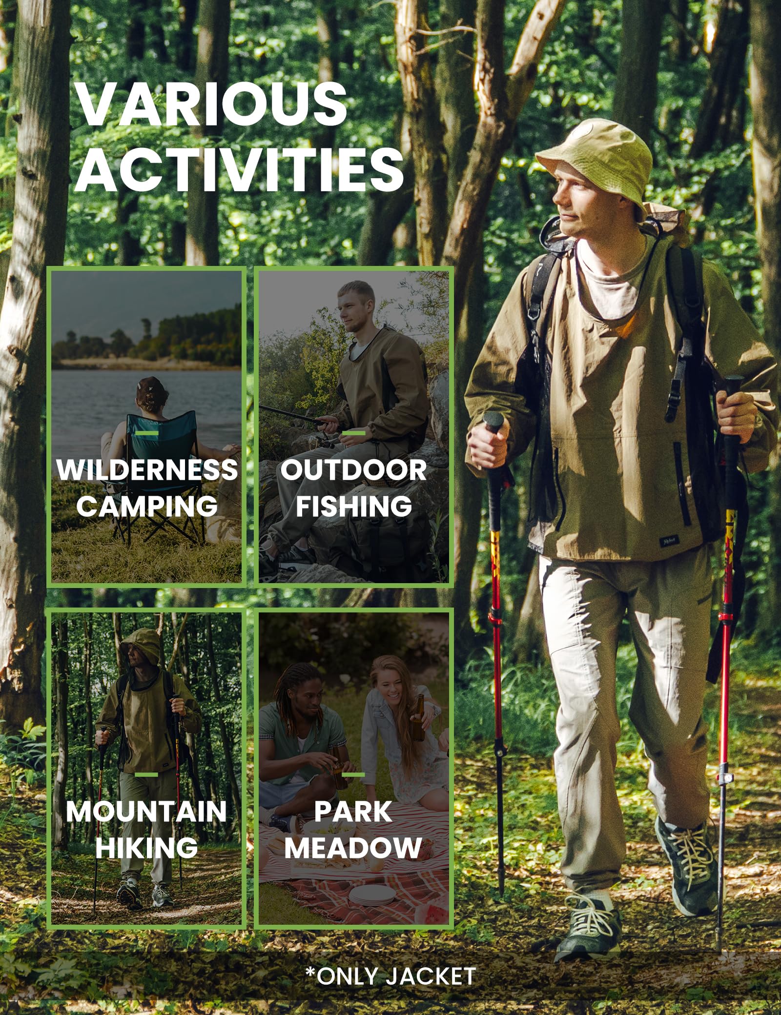 Veste moustiquaire Relexit khaki parfaite pour camping et randonnées avec ventilation.