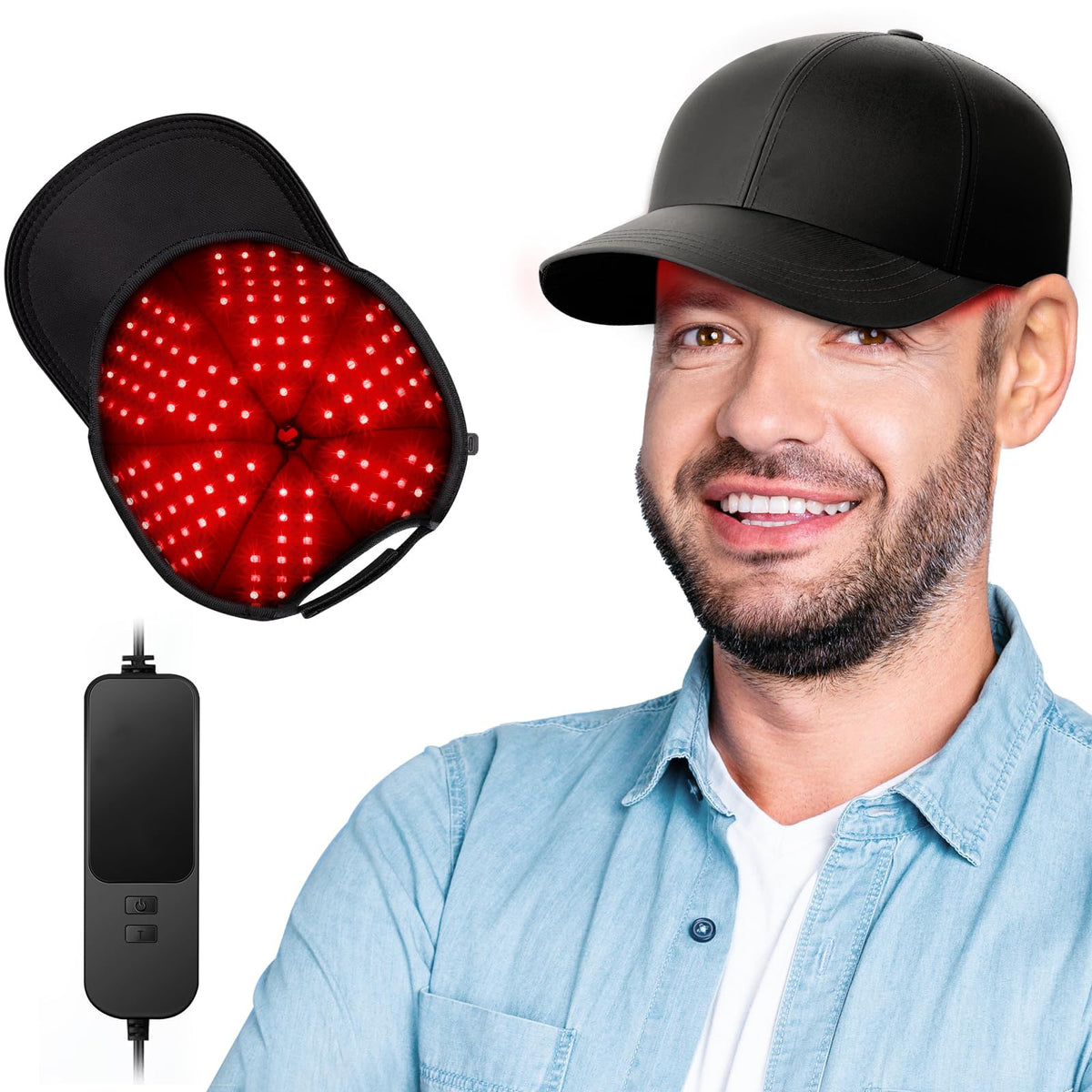 Casque RELEXNOW en vue frontale, thérapie lumineuse rouge pour cheveux à domicile.