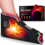 RELEXNOW chausson lumière rouge porté sur le pied pour relaxation ciblée et soulagement des tensions.