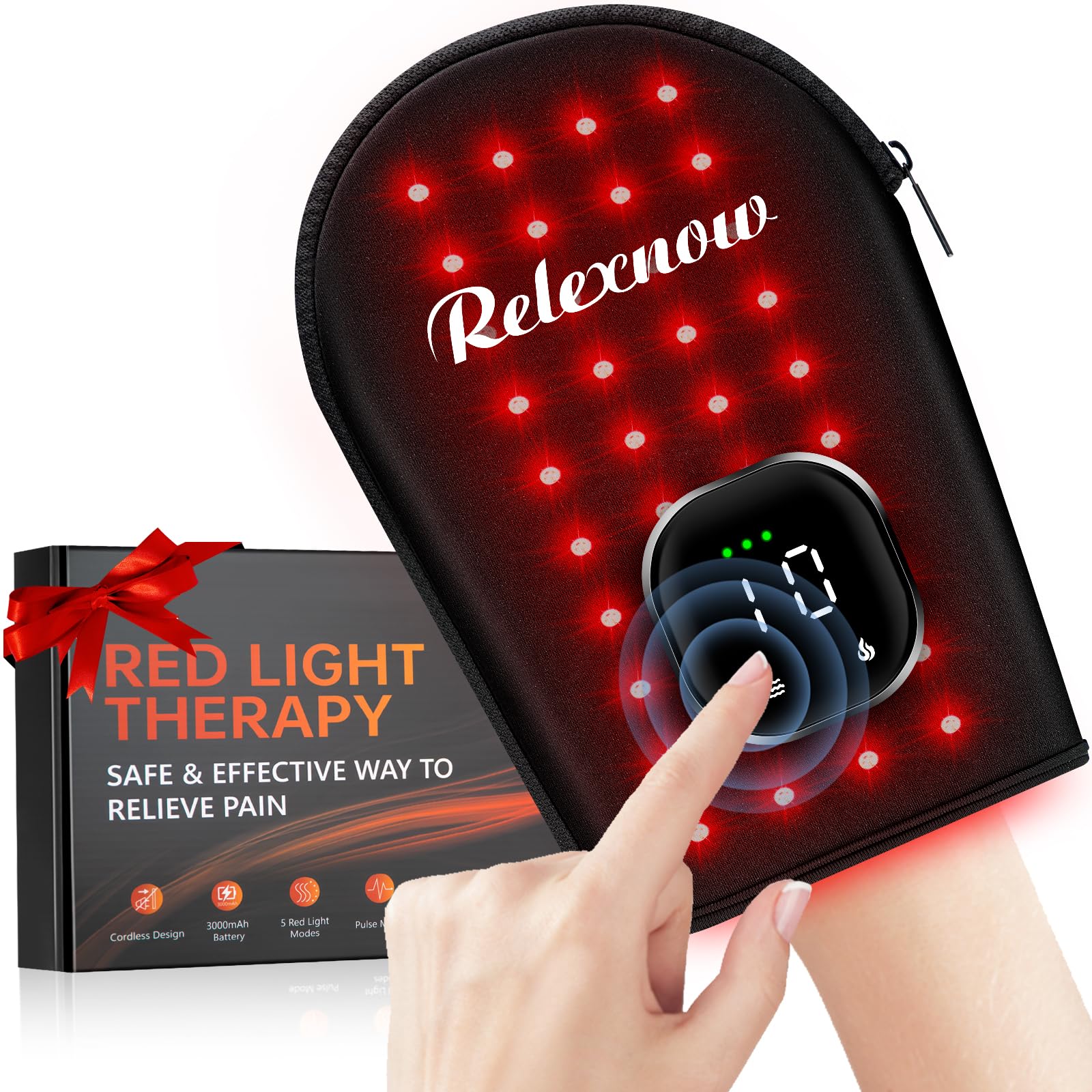 RELEXNOW gants lumière rouge 660nm pour revitaliser la peau des mains.