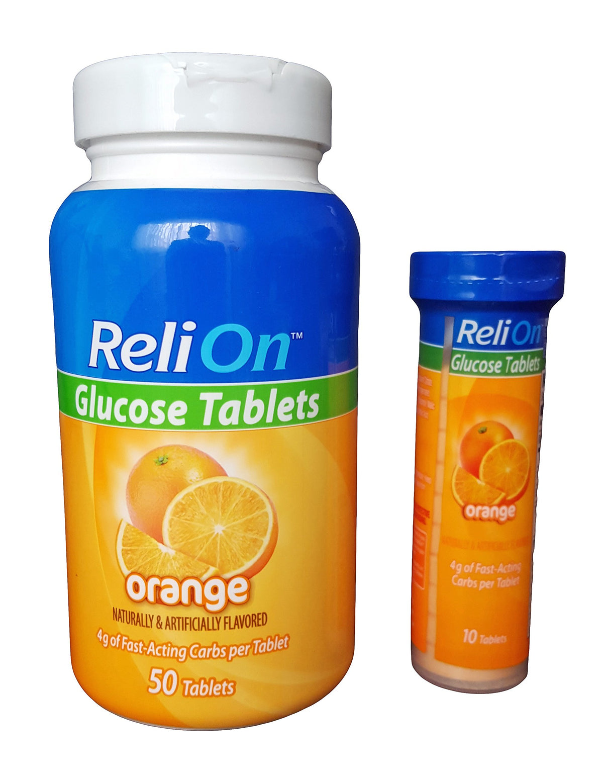 Reli On Glucose, bouteille de 50 comprimés, pratique pour les trajets quotidiens.