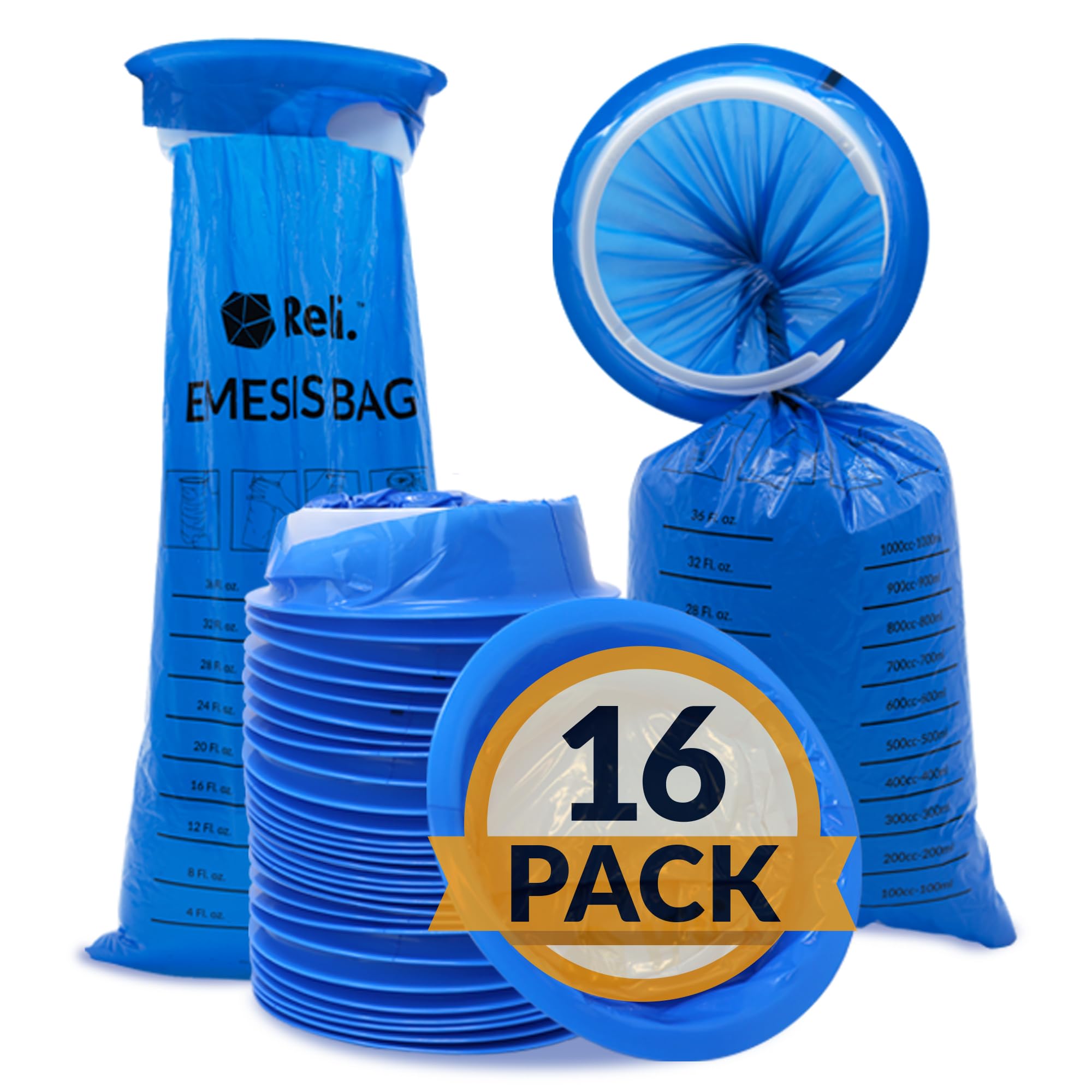 Reli sacs à vomi jetables, 1000 ml, bleu, pratique en voyage.
