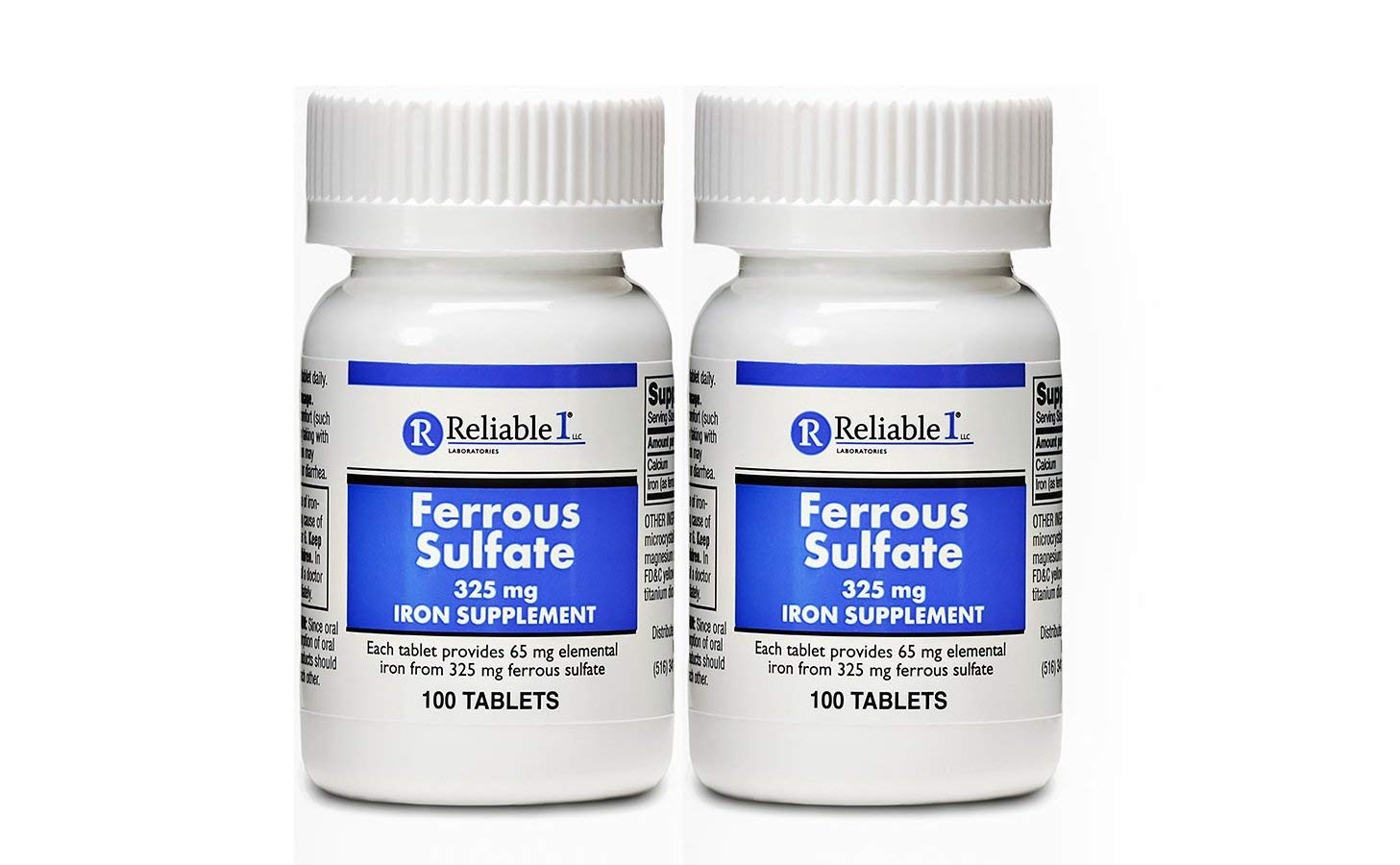 Reliable-1 Laboratories: bouteille de comprimés ferreux-sulfate pour une prise pratique et régulière