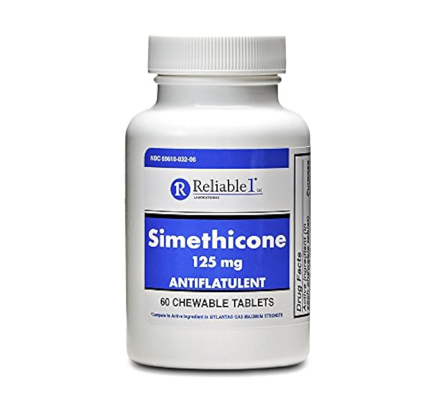 Reliable-1 Laboratories Simethicone 125 mg – étui menthe, usage facile après les repas.