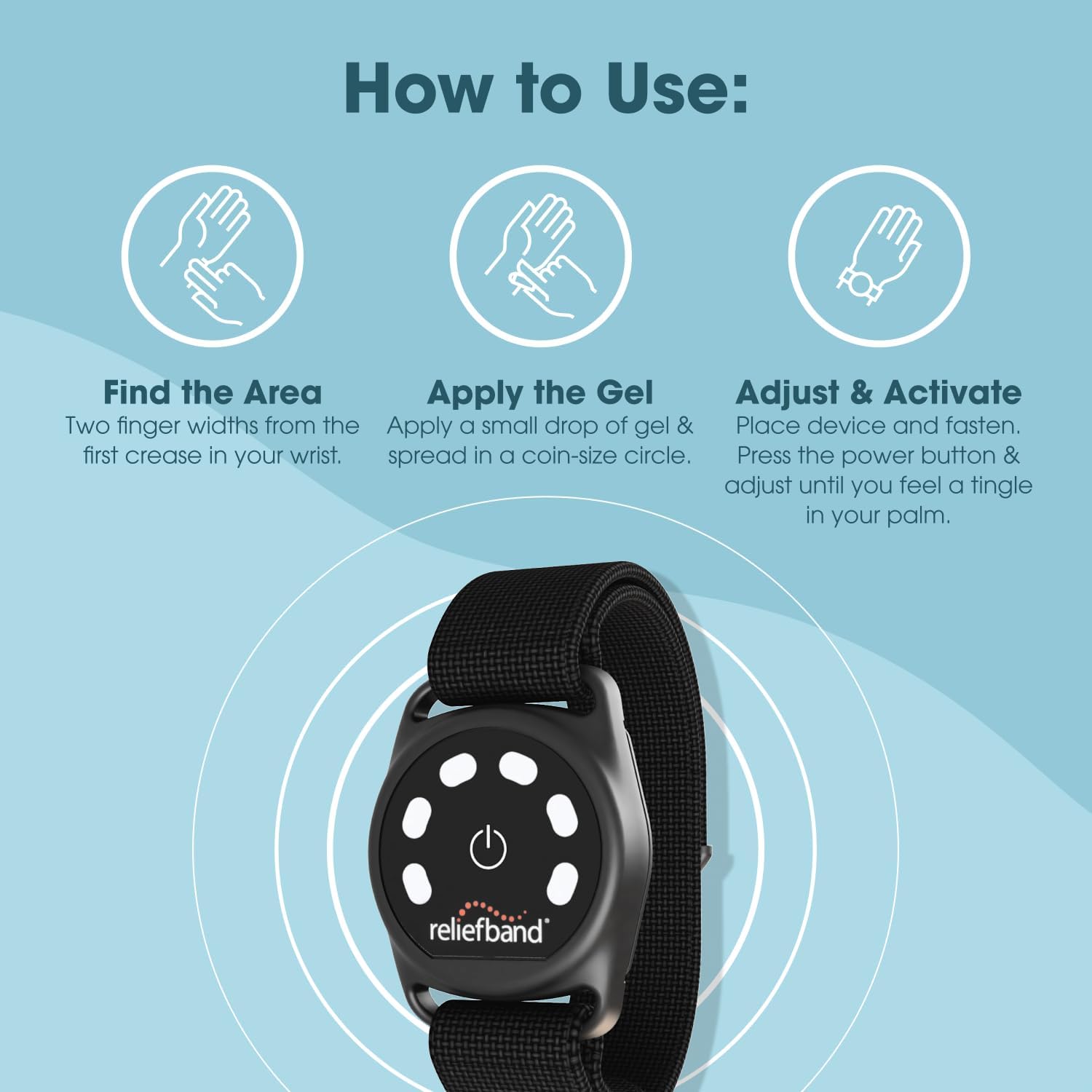 Reliefband Sport band confort flex-fit s’adapte de 4 à 8 pouces.