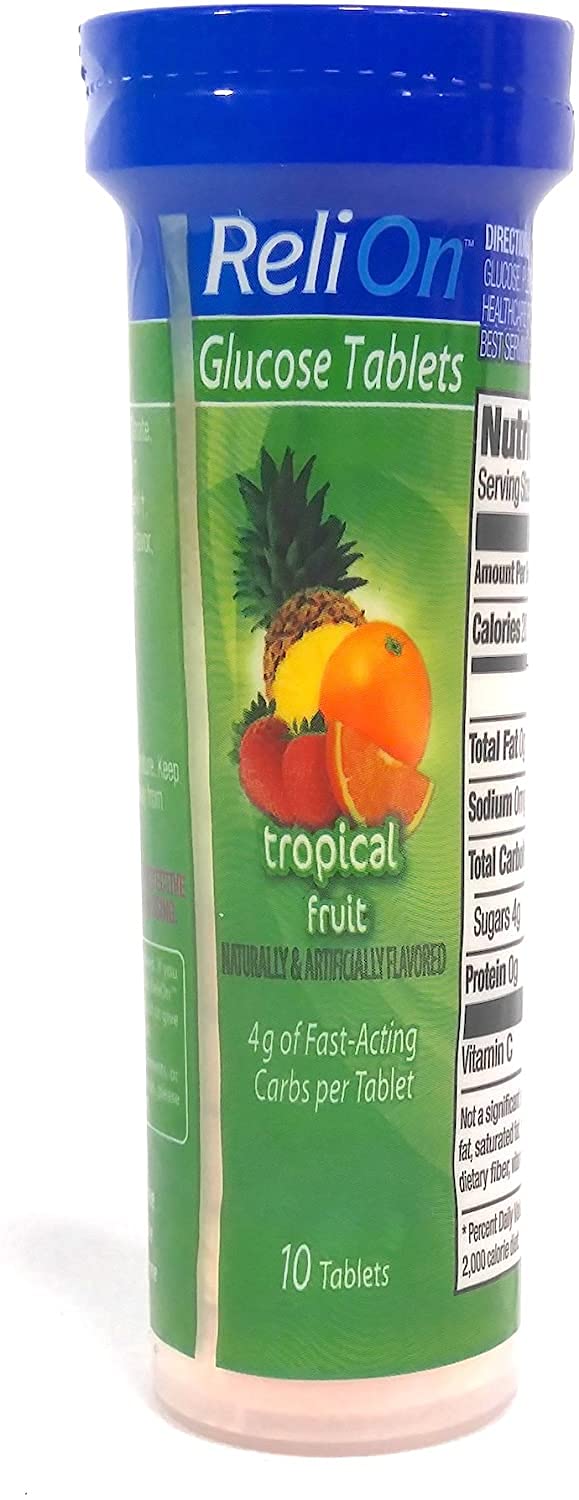 Relion comprimés de glucose tropical, tube pratique, soutien à l'effort.