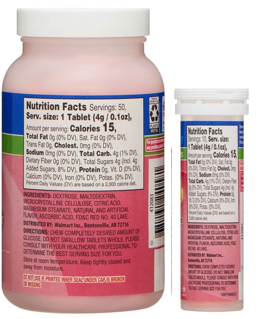 ReliOn Glucose – tube portable de 10 comprimés, format nomade pour usage rapide.