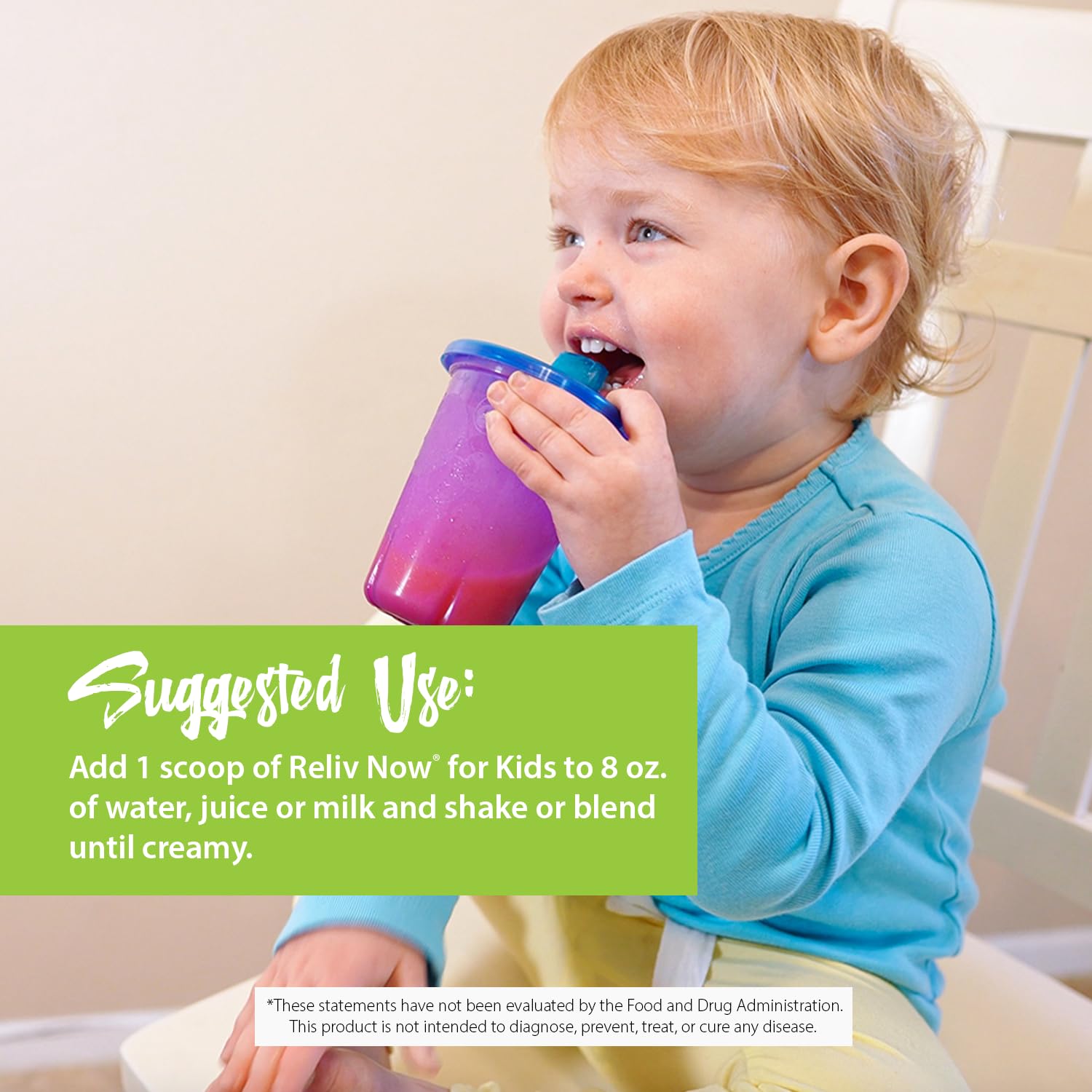 RELIV Now pour enfants vanille : liste d'ingrédients lisible pour les repas.