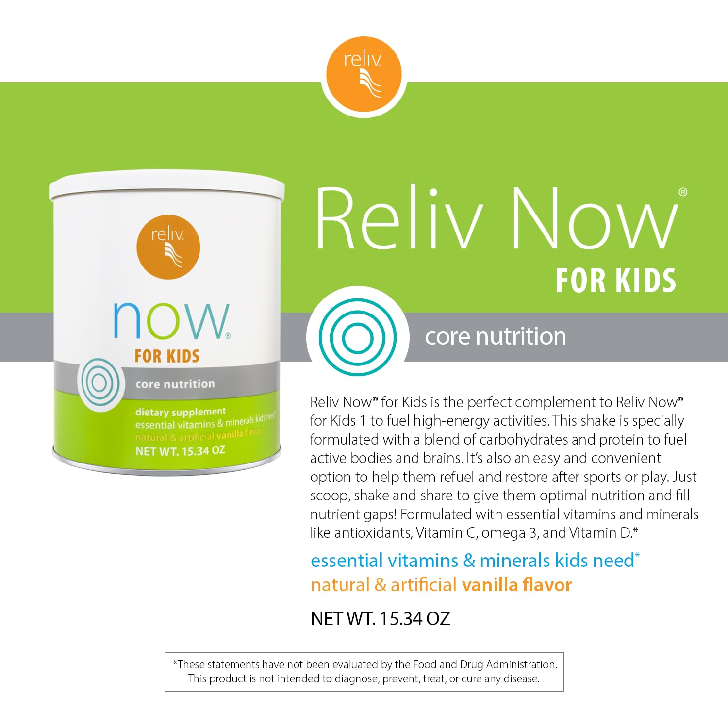 RELIV Now Enfants Vanille — Mélange crémeux et partage en famille après l'école.