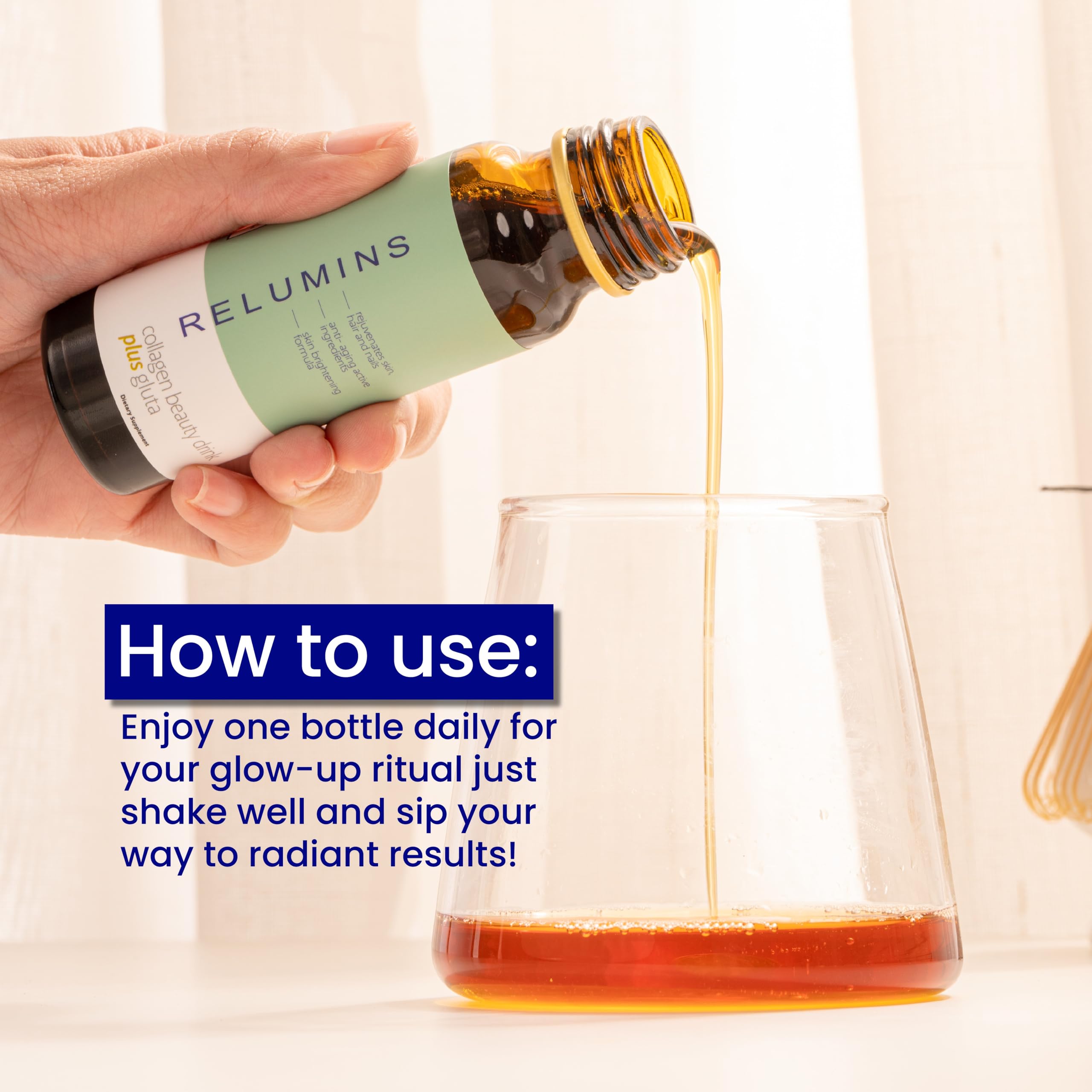 Peau lumineuse et hydratée après l’usage du Collagène Relumins Pomme