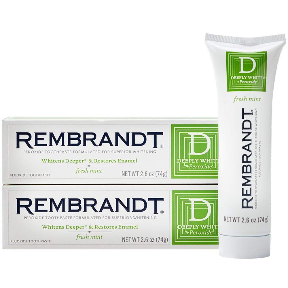 Dentifrice Rembrandt blanchiment peroxyde - tube prêt à l’emploi et efficace.