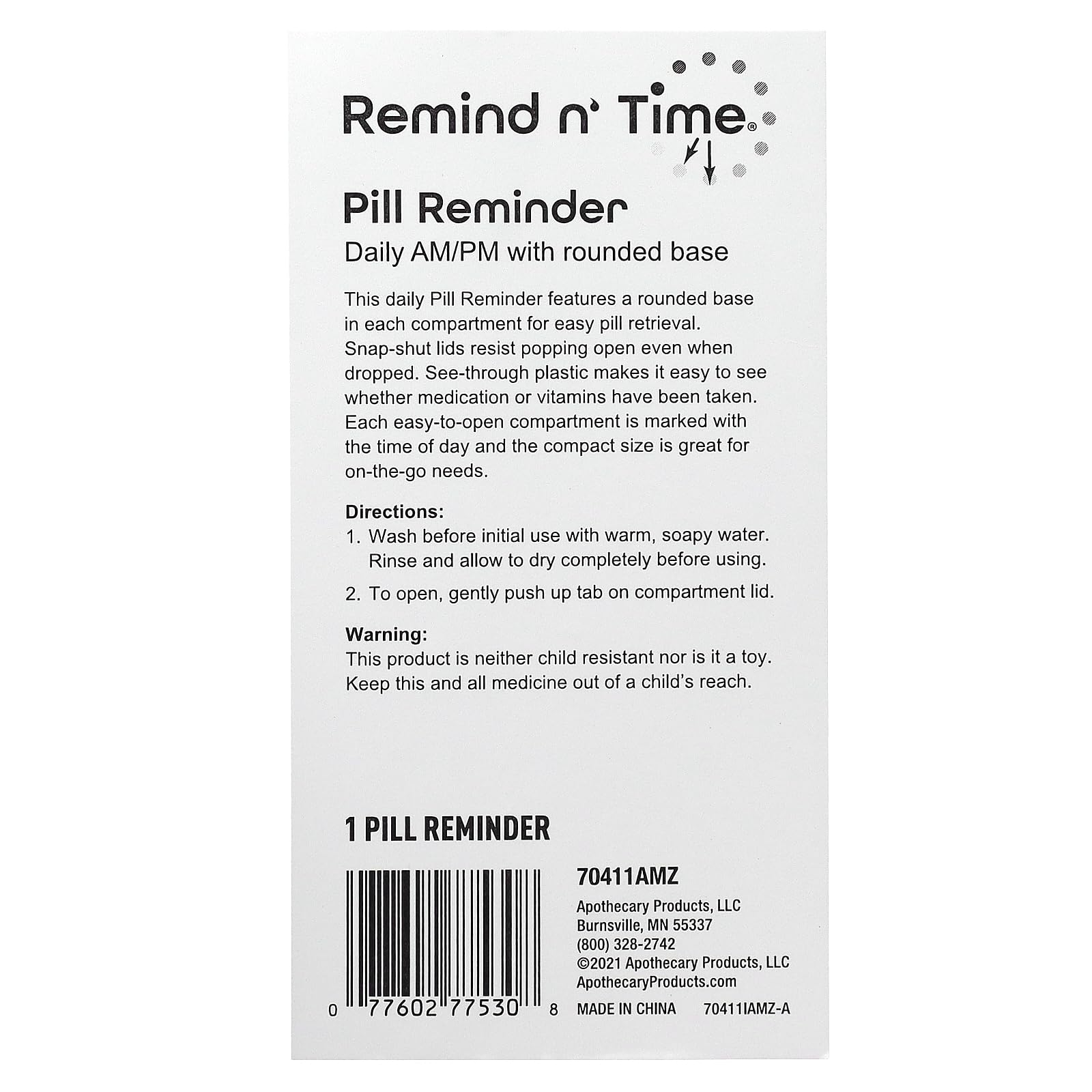REMIND N’ TIME boite-pilules transparente, visibilité instantanée sur les doses restantes