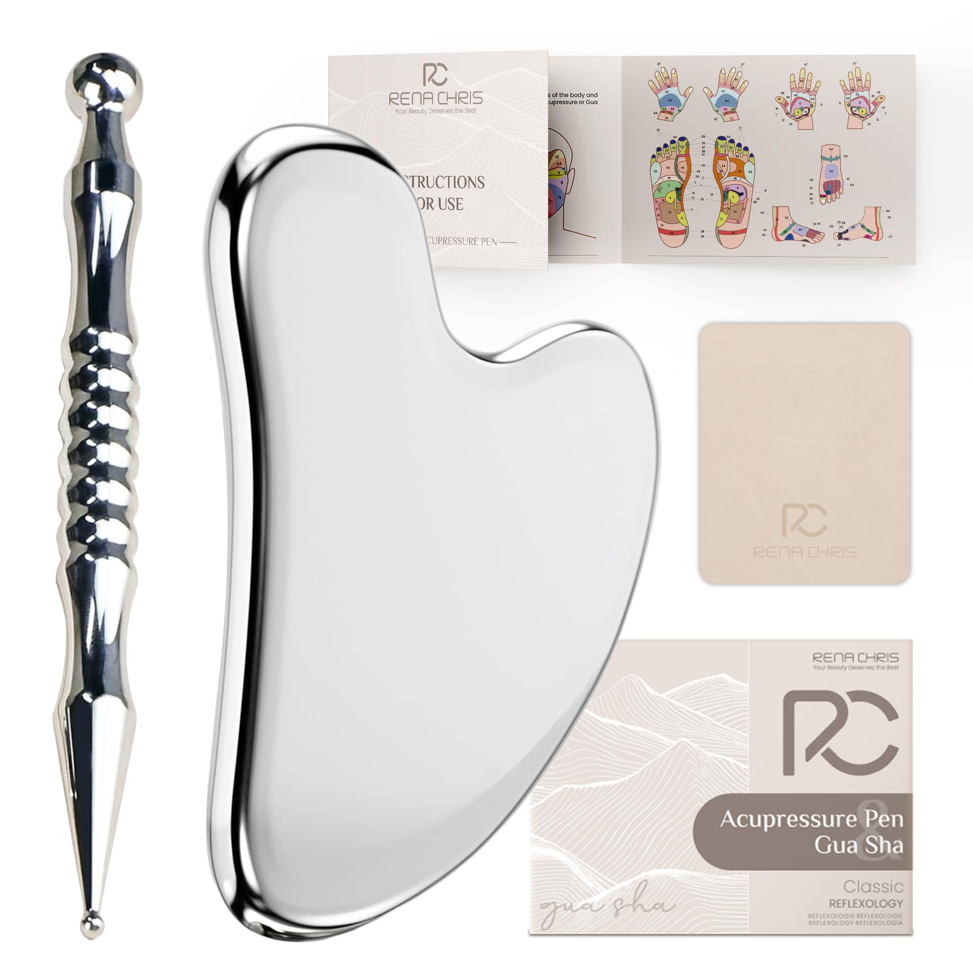 Accessoires inclus Rena Chris: manuel et chiffon pour l’entretien facile.