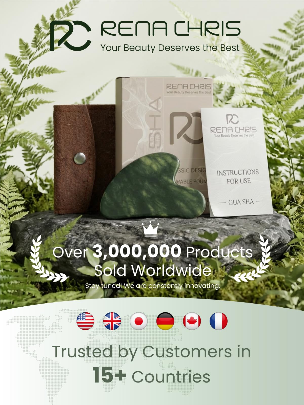 Rena Chris gua sha kit cadeau élégant prêt à offrir.