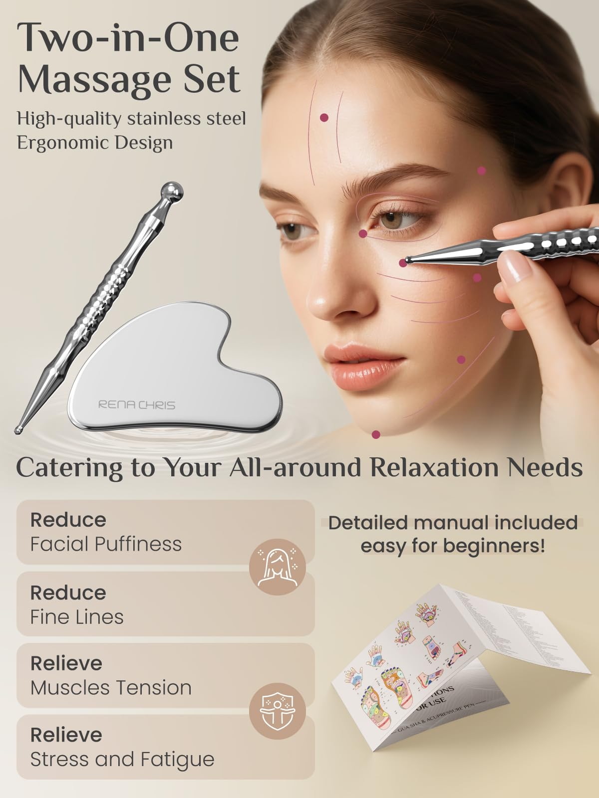 Le gua sha inox Rena Chris offre une peau lisse et une meilleure circulation.