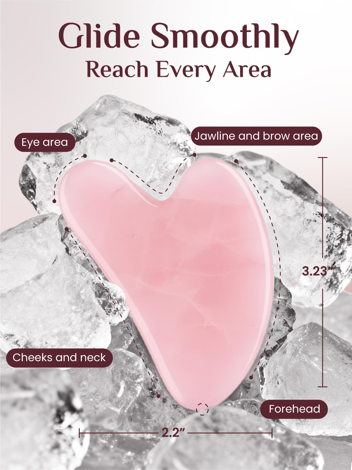 Outil Gua Sha Rena Chris quartz rose pour massage de la ligne de mâchoire et détente faciale.