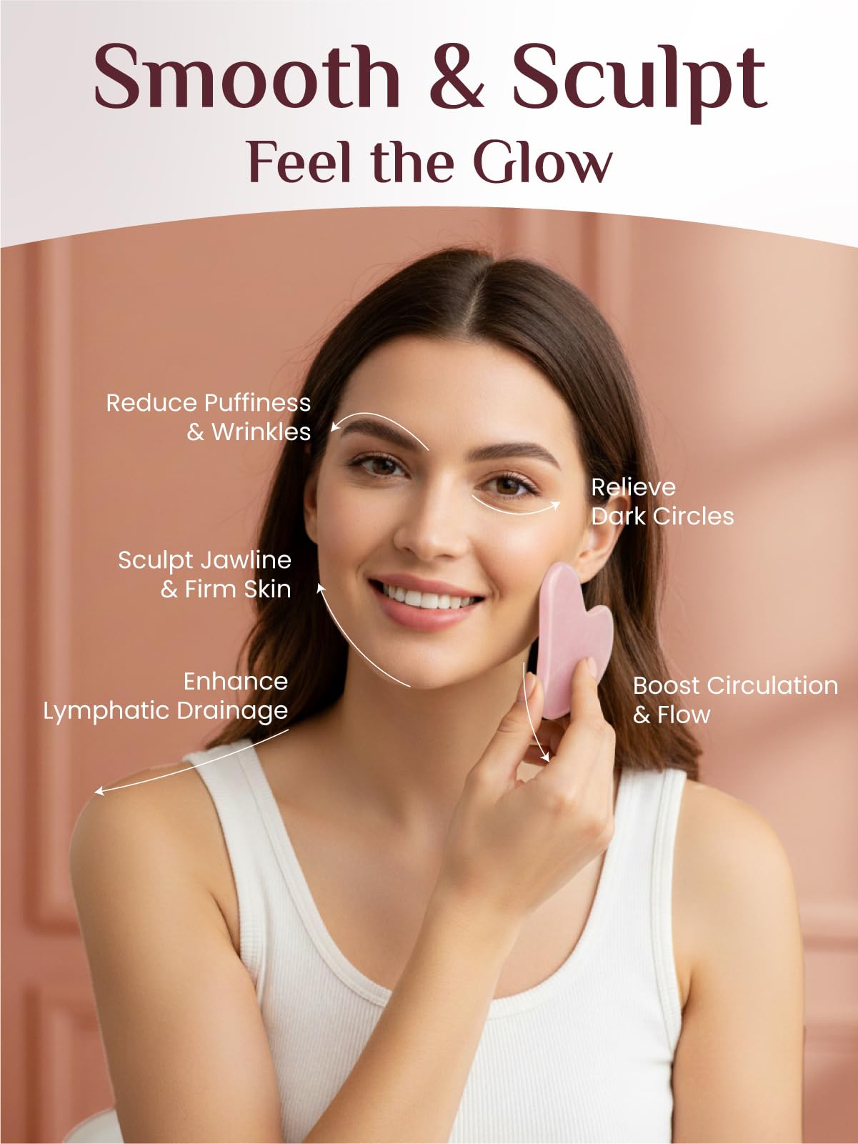 Gua Sha quartz rose Rena Chris favorisant la stimulation légère de la circulation sanguine.