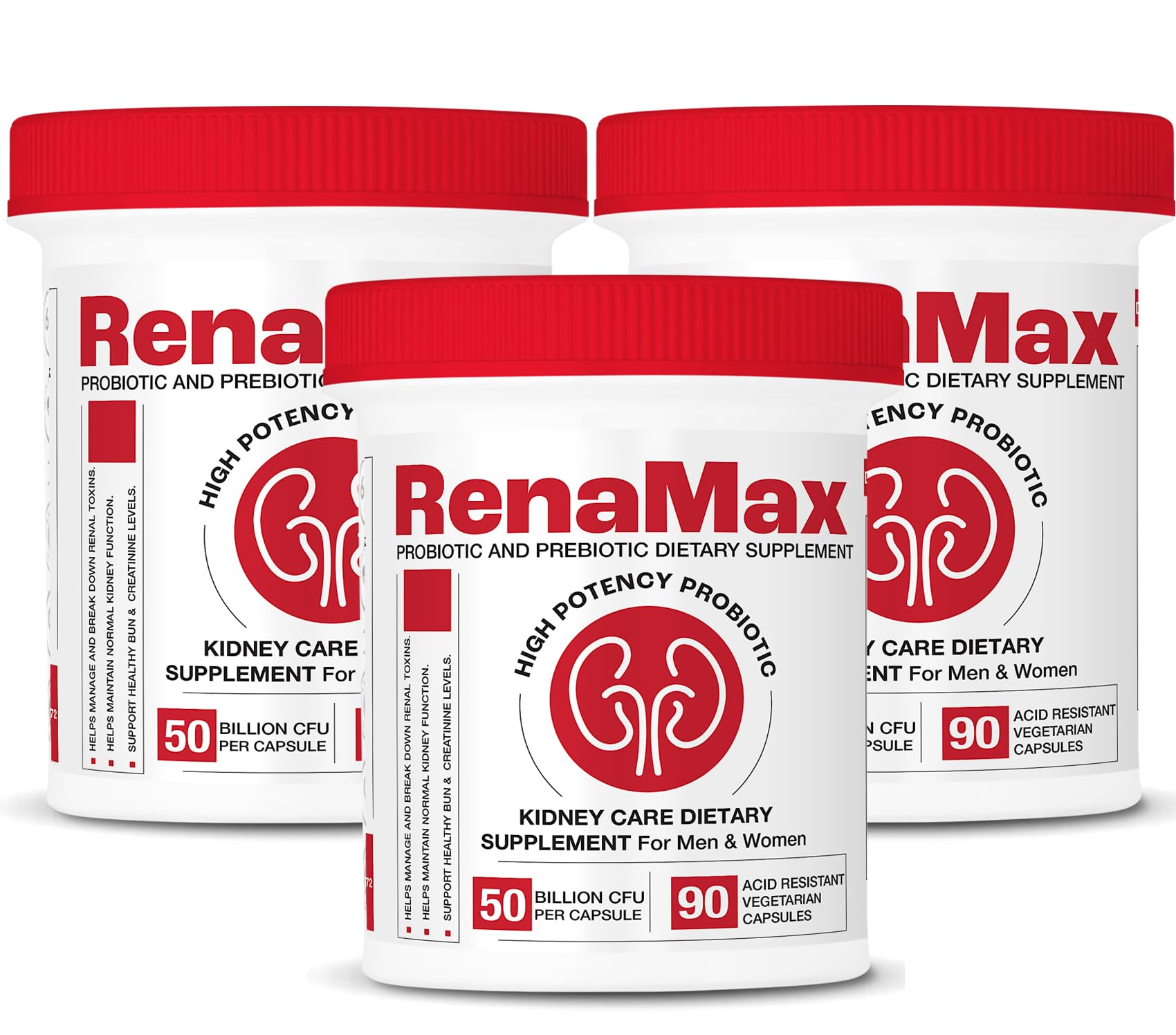 RENAMAX : bouteille de capsules rénales pour un soutien potentiel à la fonction rénale.