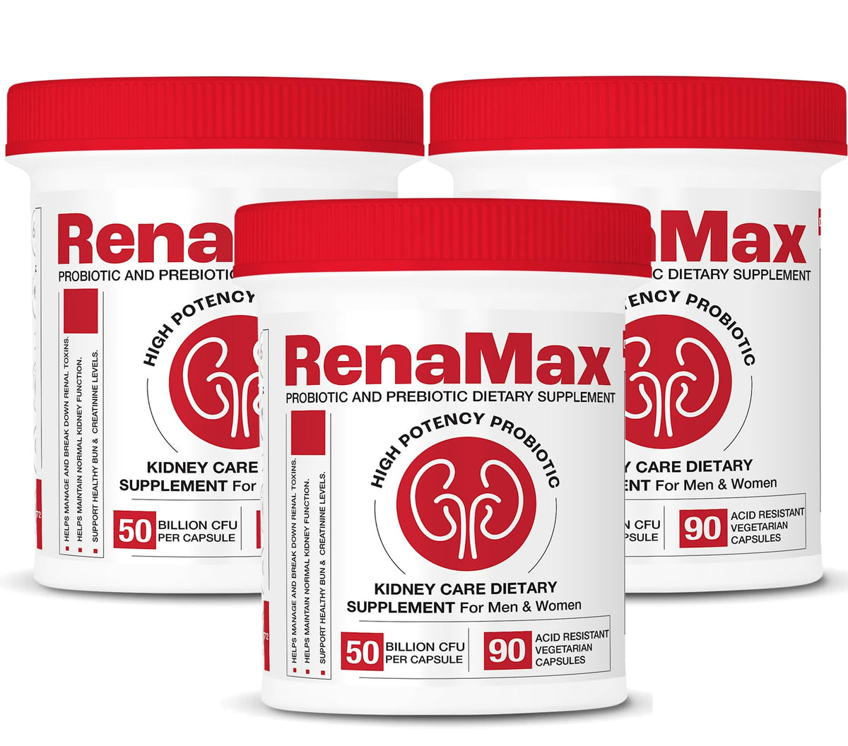 RENAMAX : bouteille de capsules rénales pour un soutien potentiel à la fonction rénale.