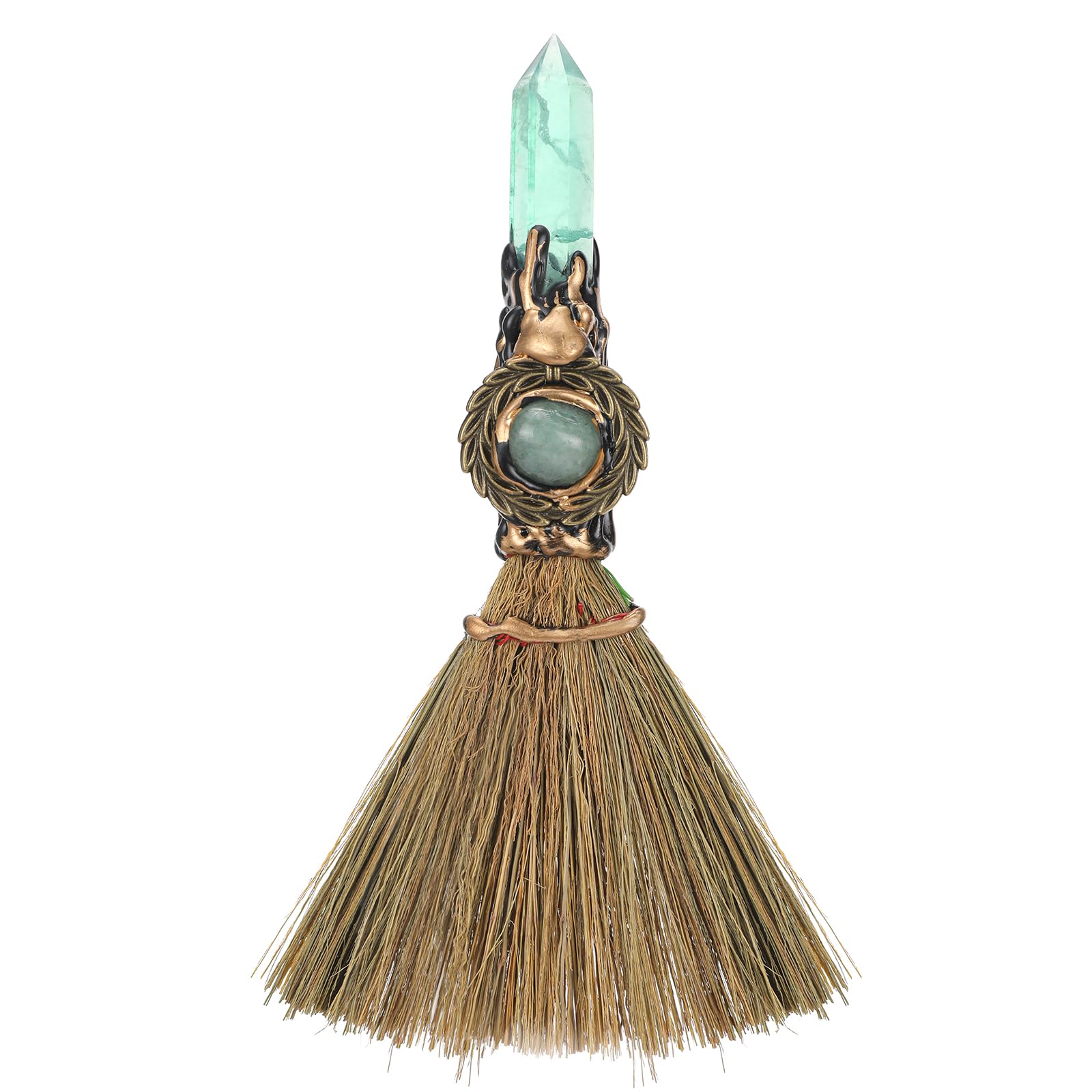 RENEMEGO Balai sorcière vert, cristal prêt pour méditation et concentration.