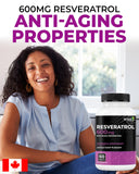 Étiquette Renew Actives Resveratrol indiquant 50% trans-resveratrol, formulation antioxydante potentielle.