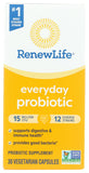 Renew Life Everyday Probiotic, bouteille frontale, soutien digestif potentiel au quotidien.