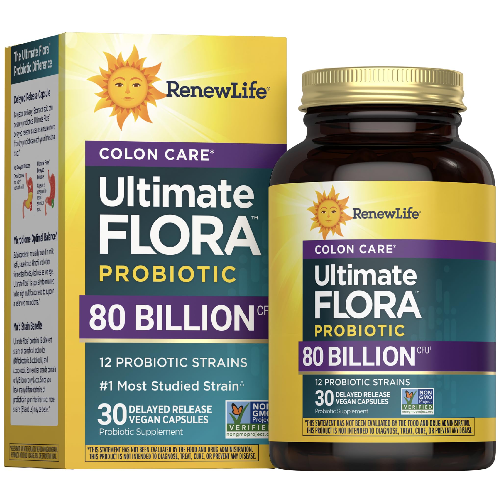 Renew Life Colon Care: bouteille de gélules probiotiques pour le soutien quotidien du côlon.