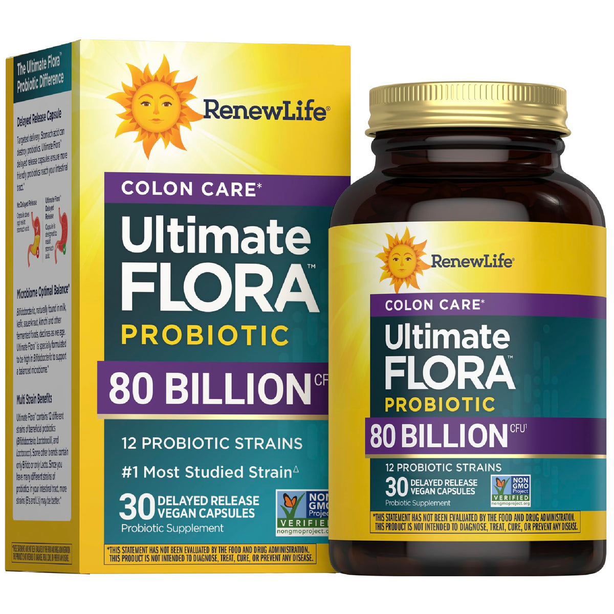 Renew Life Colon Care: bouteille de gélules probiotiques pour le soutien quotidien du côlon.