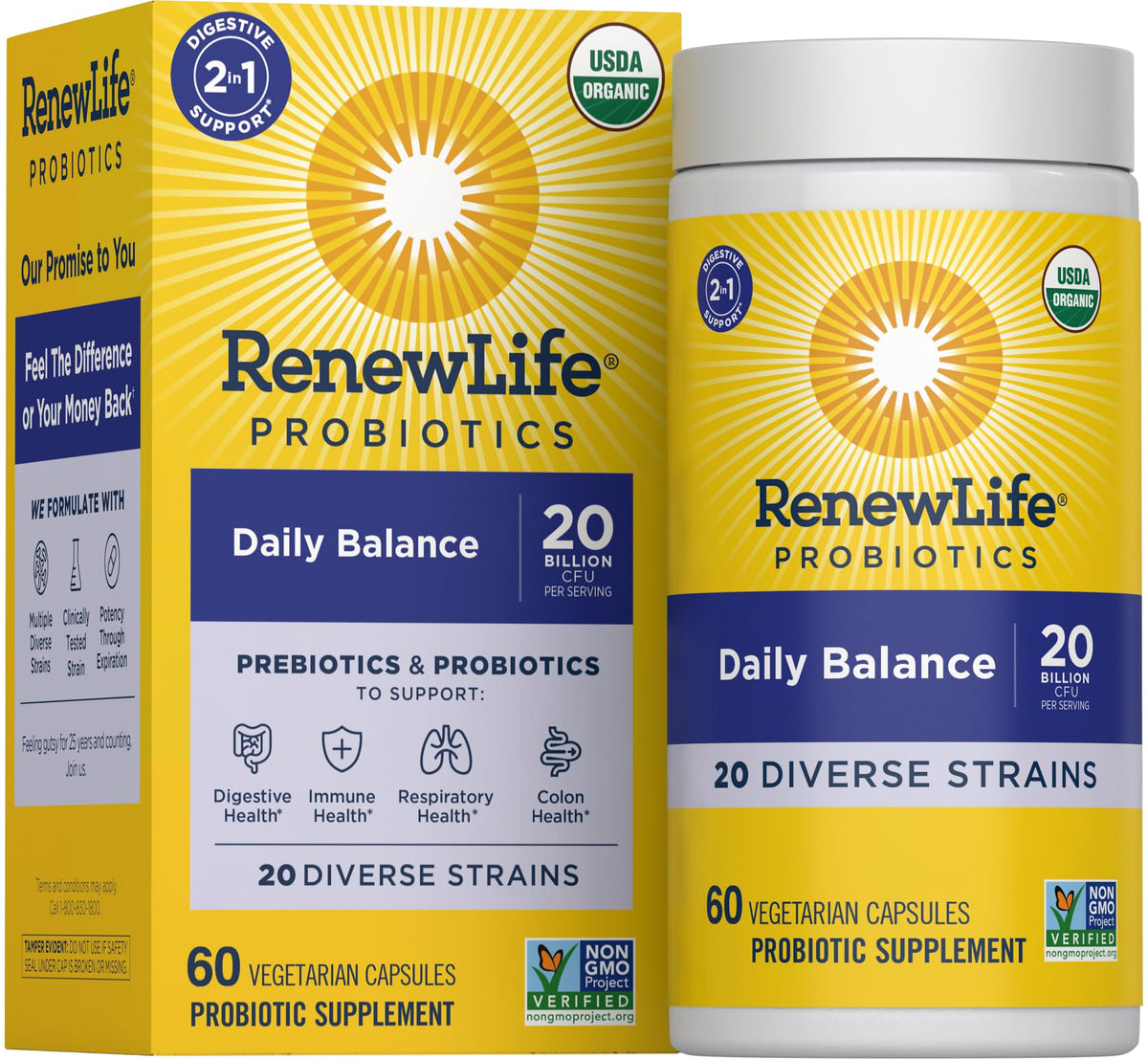 Renew Life Daily Balance Probiotic, bouteille, soutien digestif quotidien possible