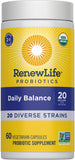 Renew Life Daily Balance Probiotic, emballage et dosage pratiques pour la routine