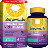 Bouteille Renew Life Enfants Probiotiques saveur baie; comprimés à mâcher faciles à prendre.