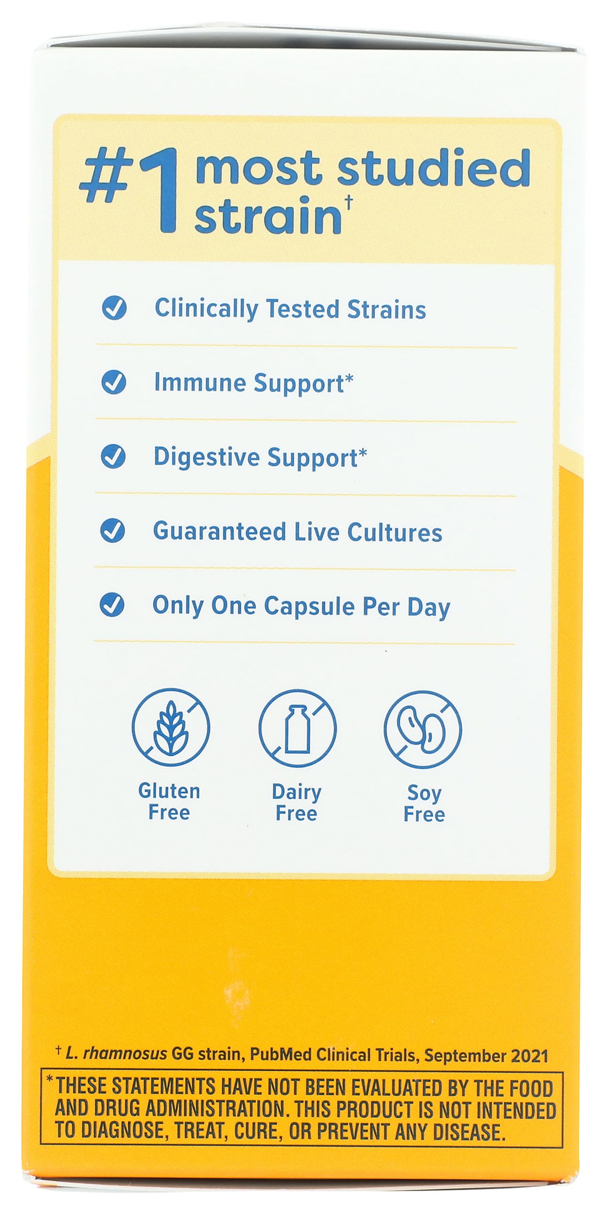 Renew Life Everyday Probiotic, étiquette close-up montrant L. rhamnosus GG.