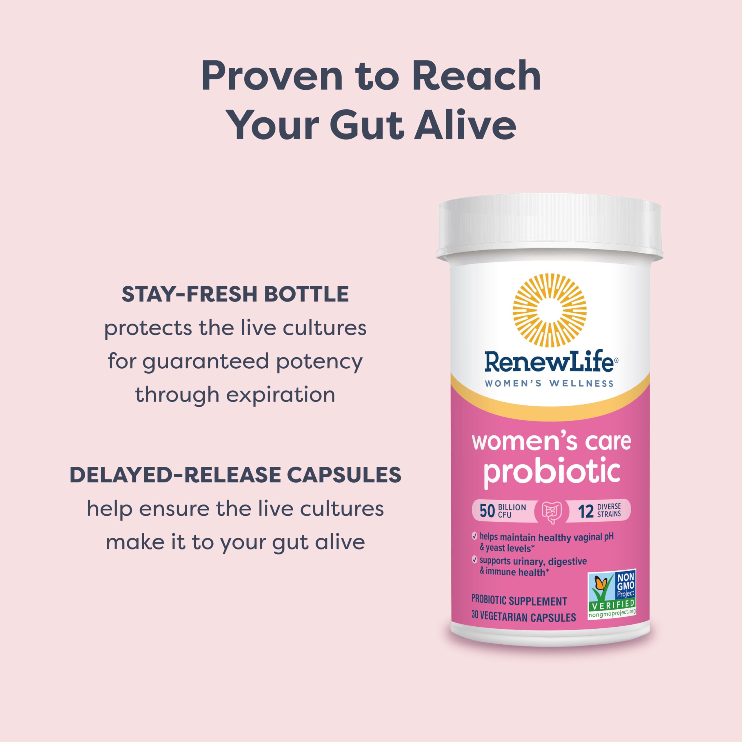 Renew Life: étiquette sans OGM, sans gluten, sans lait et sans soja.