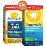 Renew Life Extra Care: capsules végétariennes visibles pour le confort intestinal.