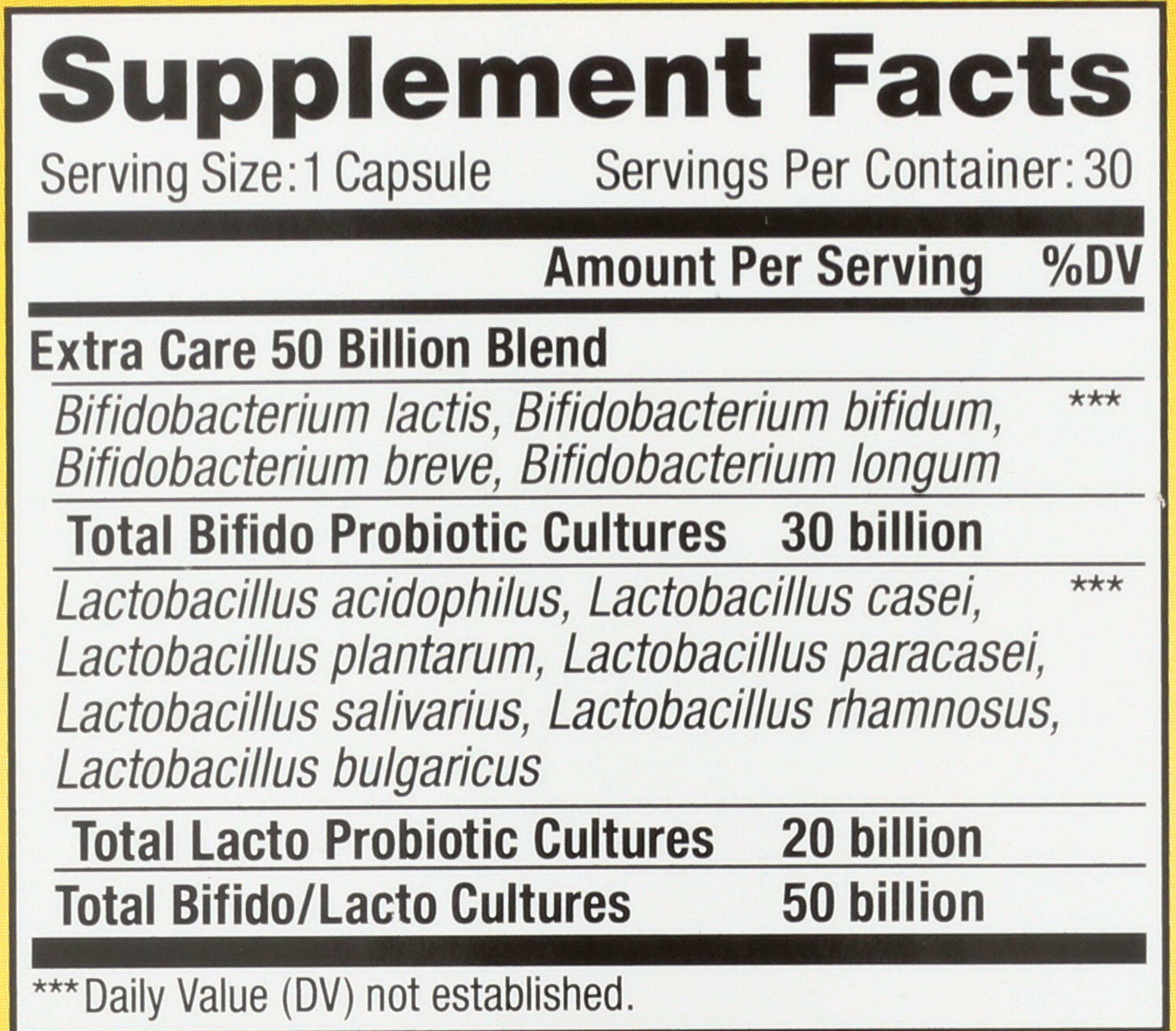 Renew Life Extra Care Probiotiques: emballage refermable préservant la fraîcheur et les cultures.