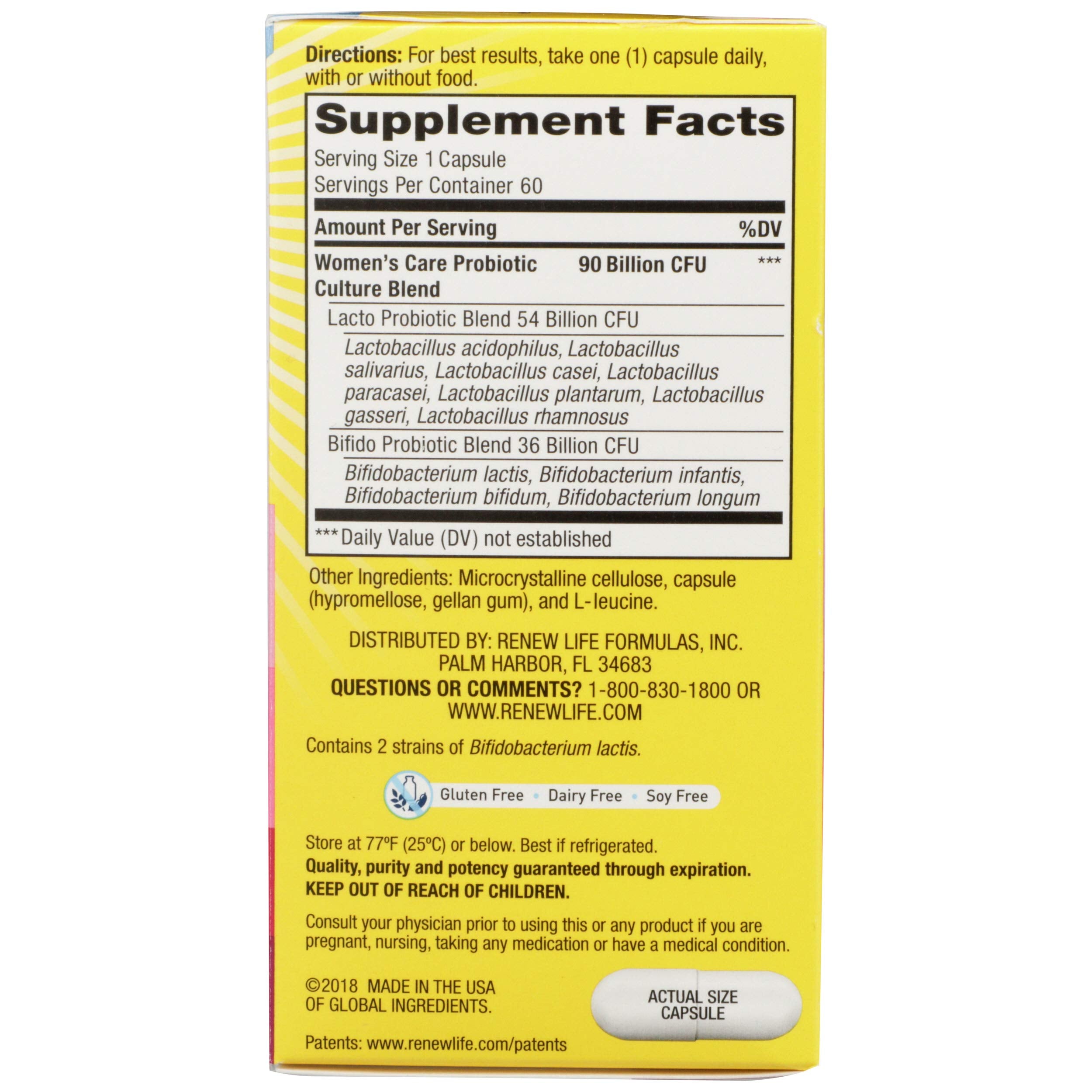 Renew Life : formule sans OGM, sans gluten, sans lactose et sans soja.