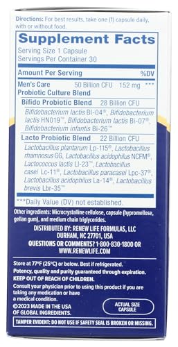 Renew Life Probiotique Homme 50B - emballage compact, idéal pour le voyage.