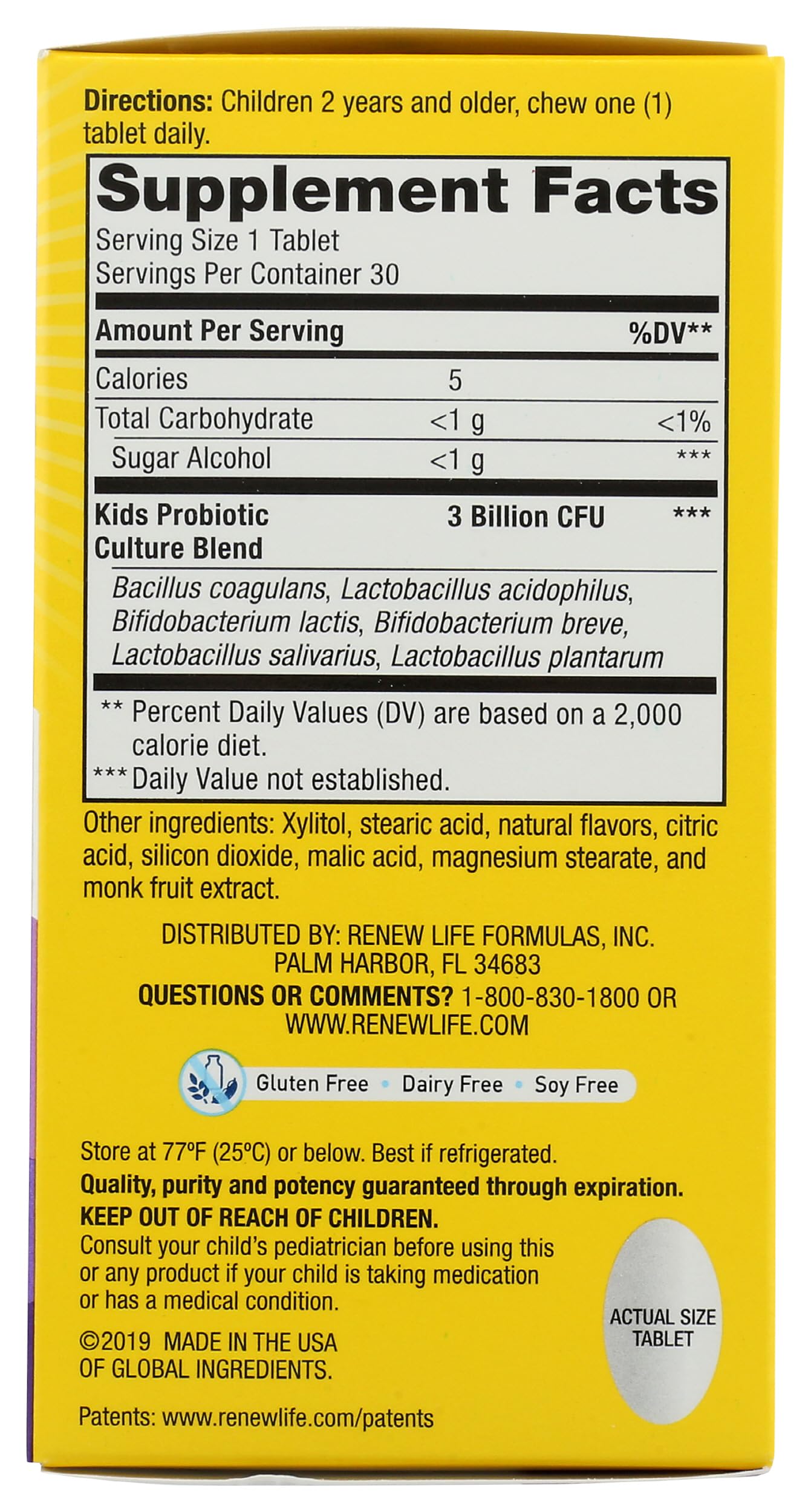 Utilisation simple pour enfants de 2 ans et plus Renew Life Probiotic.
