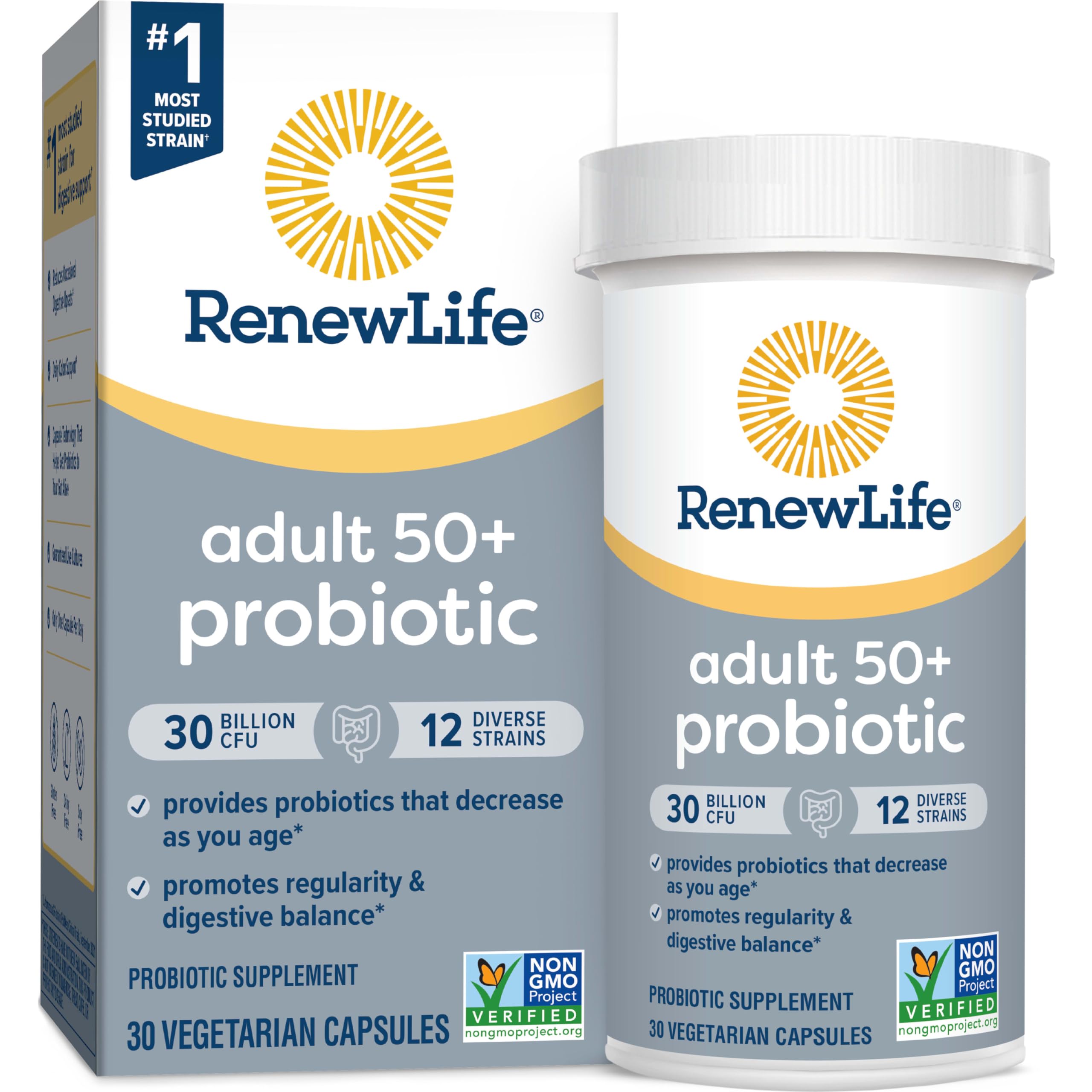 Bouteille Renew Life Probiotic 50 Plus avec 30 milliards de CFU pour l’équilibre intestinal