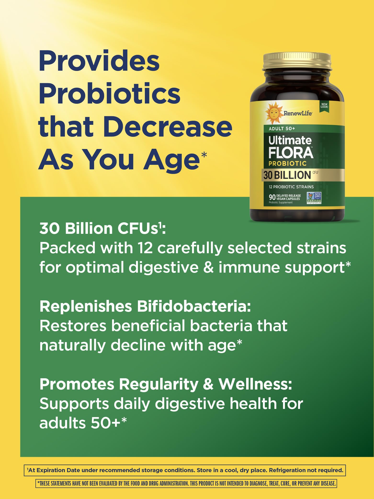 Renew Life Probiotic Adulte 50 Plus – sans lactose et sans soja pour divers régimes