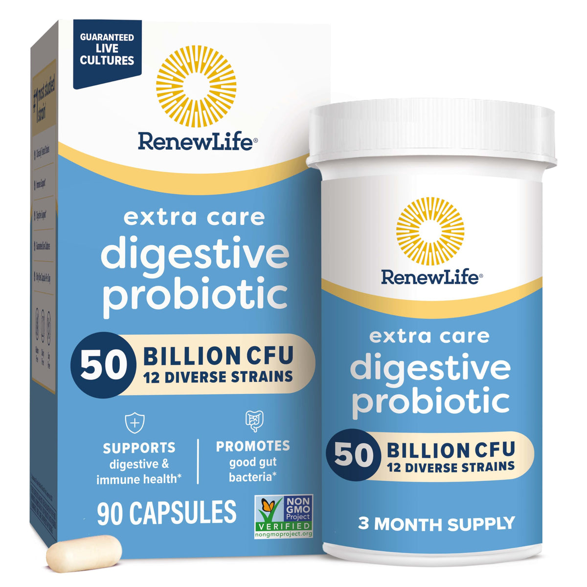 Probiotique Renew Life Extra Care dans la bouteille, soutien digestif potentiel