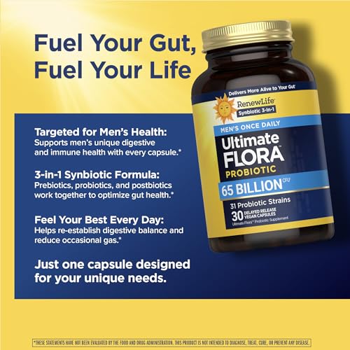 Renew Life Ultimate Flora Hommes, 65 milliards CFU pour confort digestif.