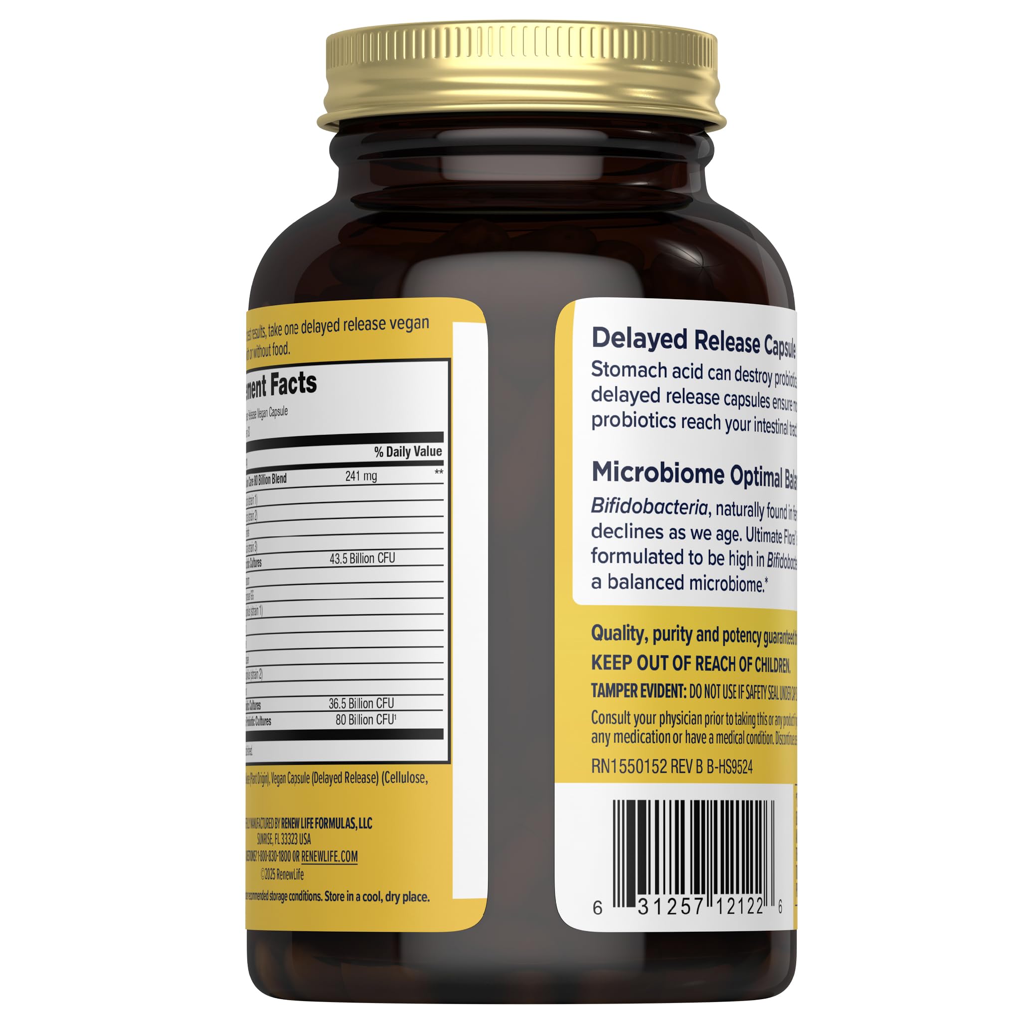 Renew Life Ultimate Flora Lactobacillus rhamnosus GG, souche étudiée pour le bien-être intestinal et vaginal.