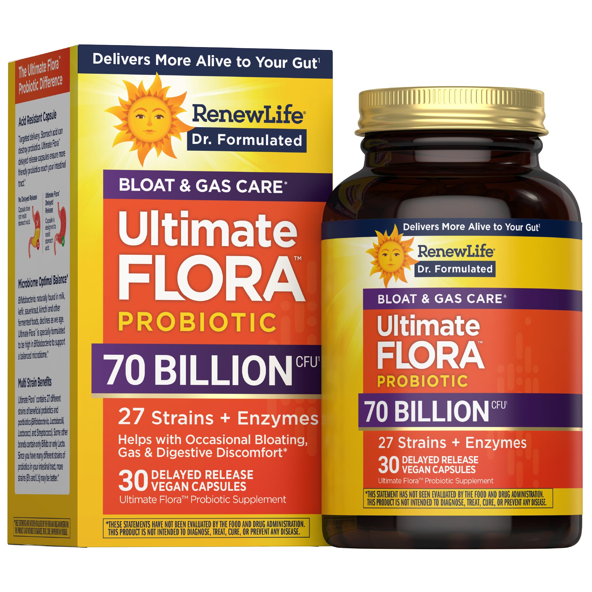 Renew Life Ultimate Flora Probiotics: flacon de gélules 70 milliards pour soutenir la digestion.